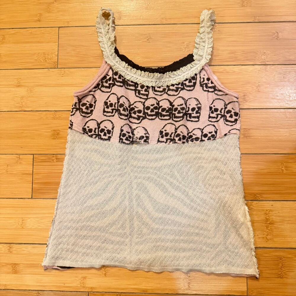 RARE GRAIL Hysteric Glamour Vintage Pink & black skull and zebra print tank top
